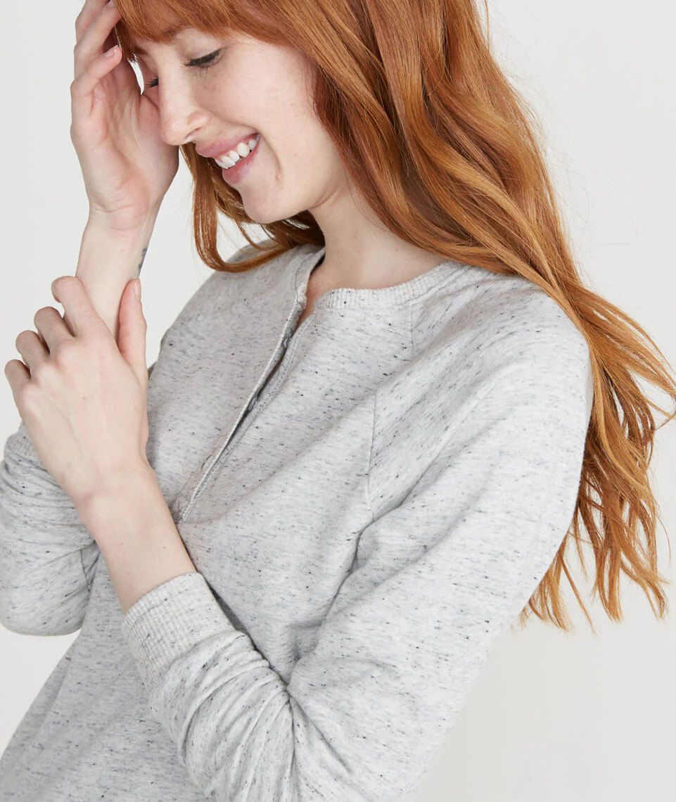 Double Knit Henley in Light Heather Ash