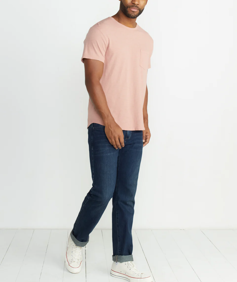 Saddle Pocket Tee in Pink/White Stripe