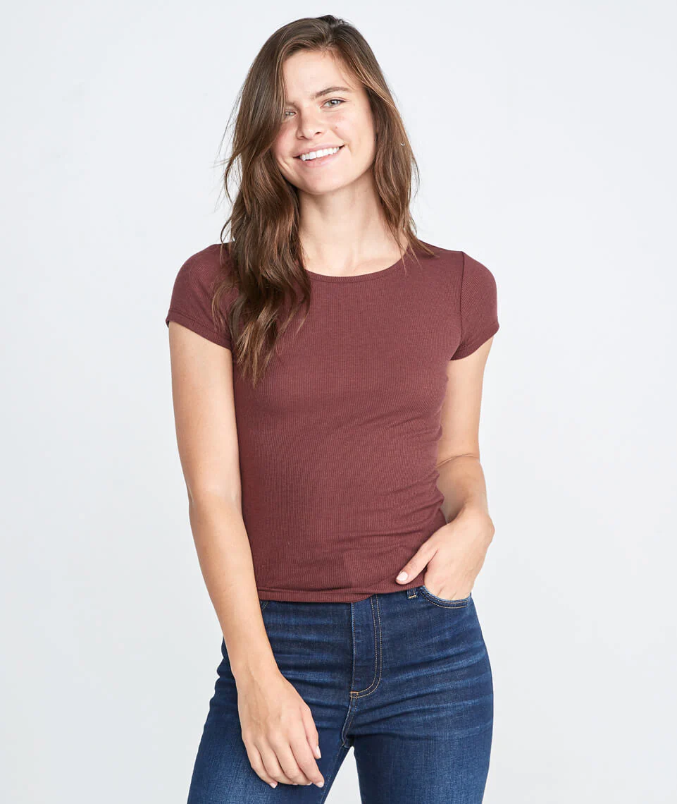 Lila Rib Scoopneck in Raisin