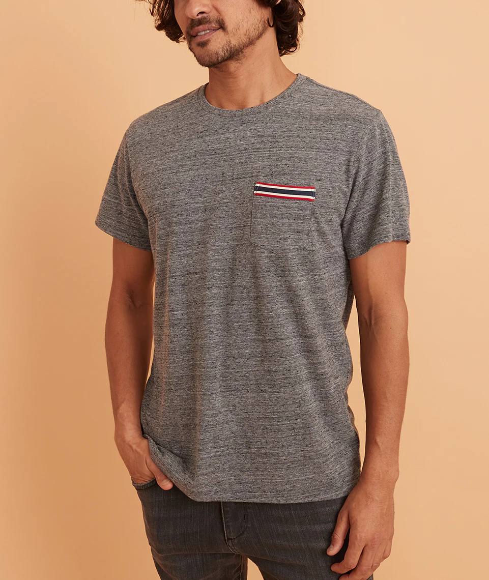 Re-Spun Taped Pocket Tee in Heather Grey Neps