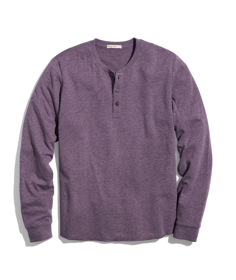 Double Knit Long Sleeve Henley in Dark Purple