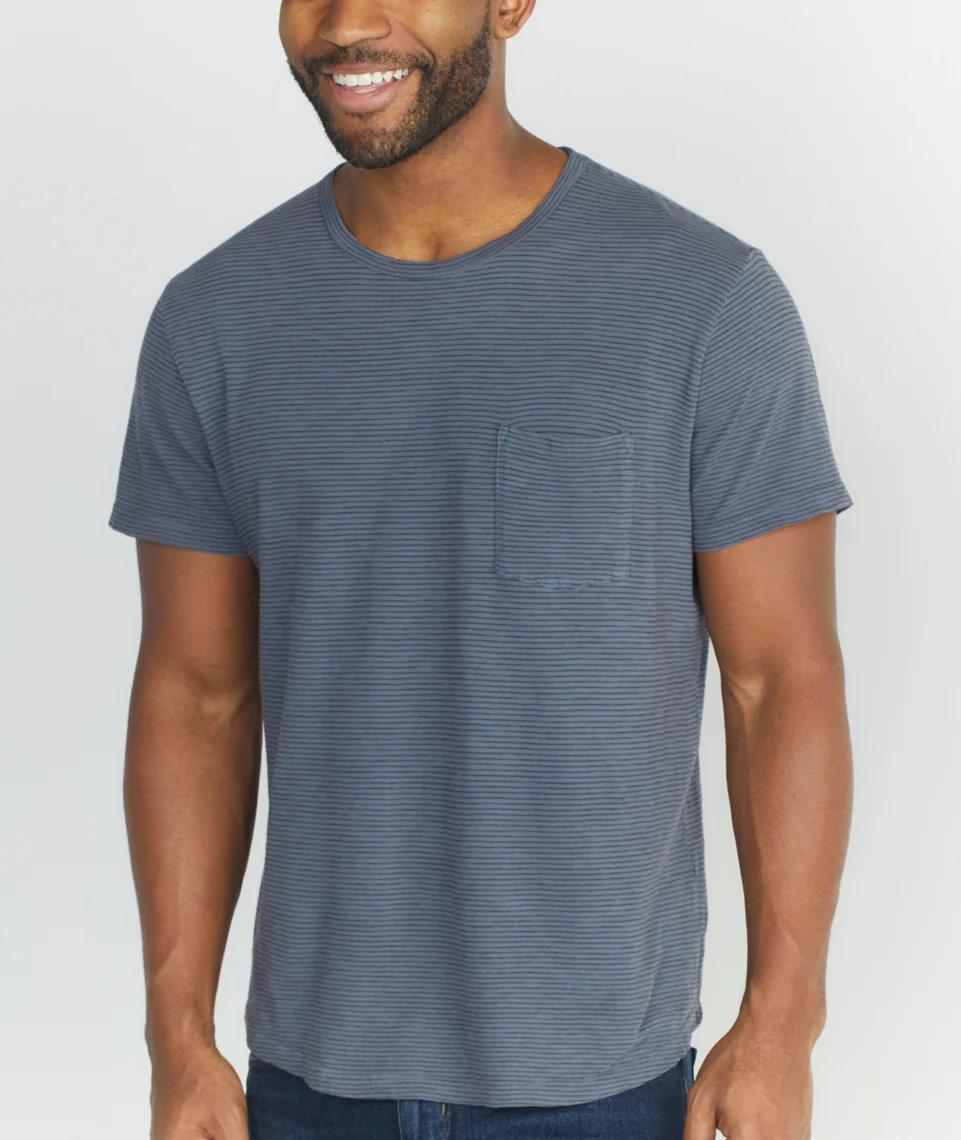 Saddle Pocket Tee in Blue/Black Stripe