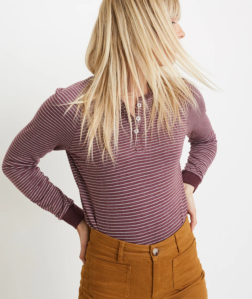 Double Knit Henley in Port Royal/White Stripe