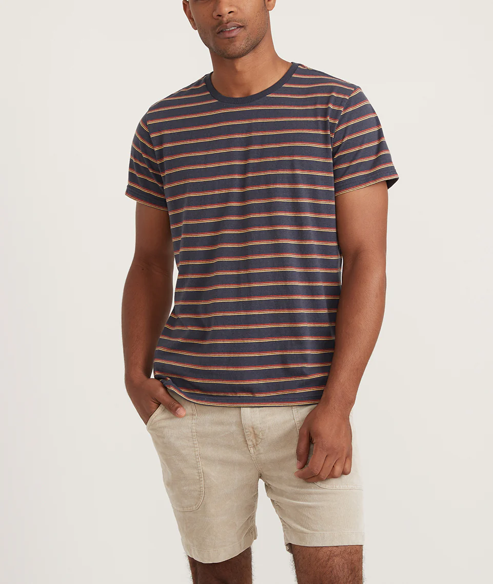 Signature Crew Tee in Navy Sunset Stripe