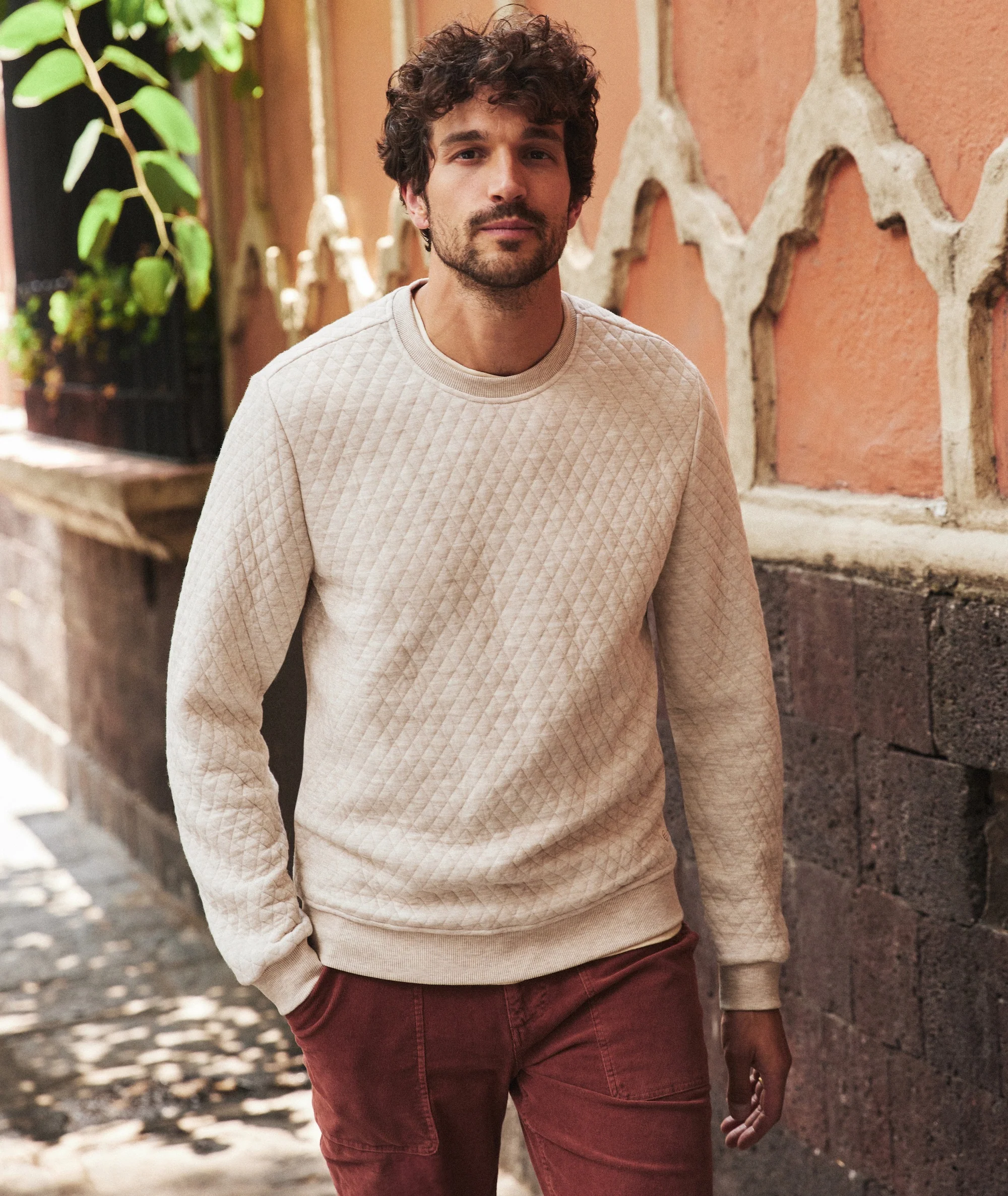 Men's Corbet Quilted Crewneck in Oat Heather