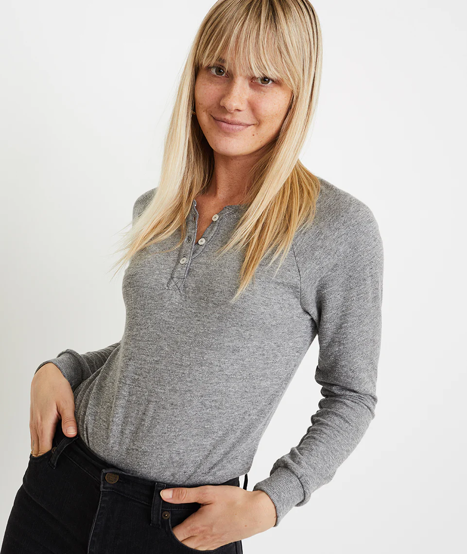 Double Knit Henley in Heather Grey