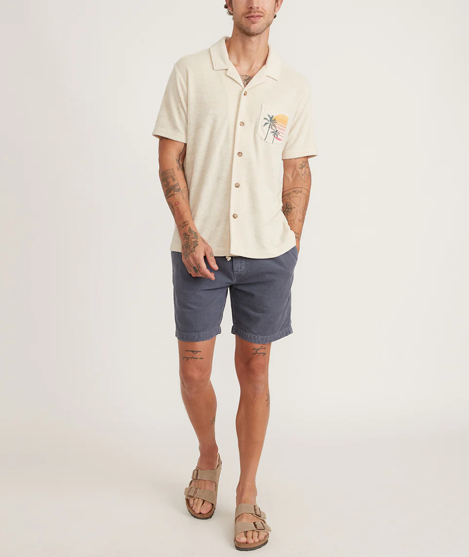 Short Sleeve Terry Out Resort Shirt in Creme Brulee Print