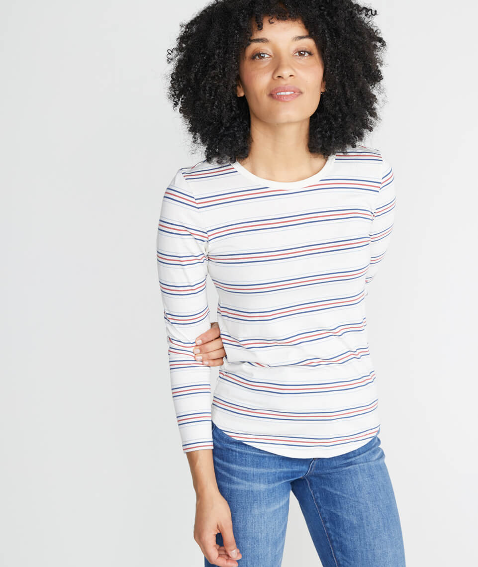 Clover Longsleeve Saddle Crew in Retro Stripe