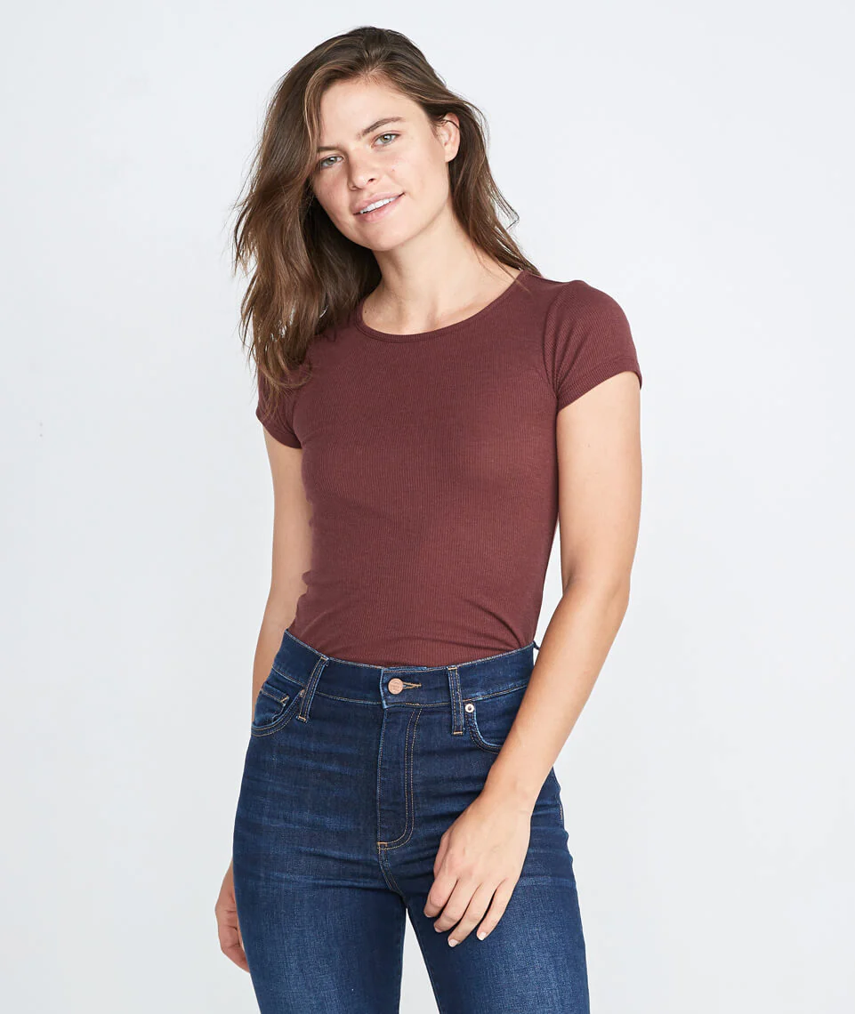 Lila Rib Scoopneck in Raisin
