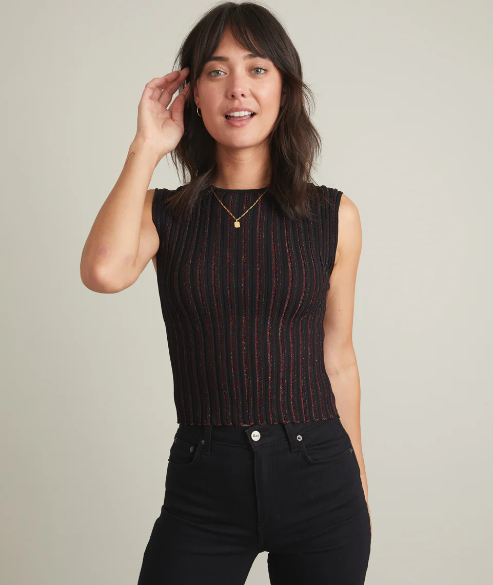 Penny Pleated Top in Black Rainbow Lurex