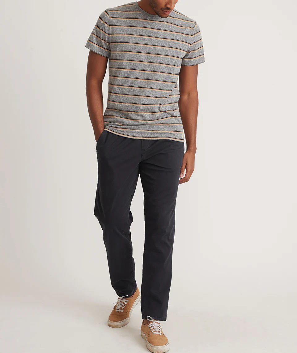 Signature Crew Tee in Heather Grey Sunset Stripe