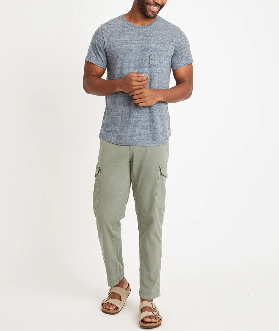 Re-Spun Saddle Hem Pocket Tee in Heather Blue Neps