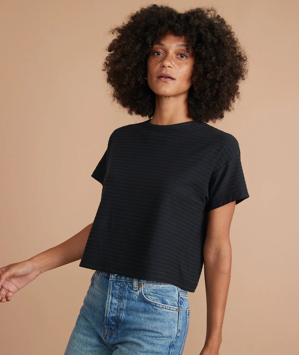 Lydia Textured Stripe Top in Faded Black/Black Stripe