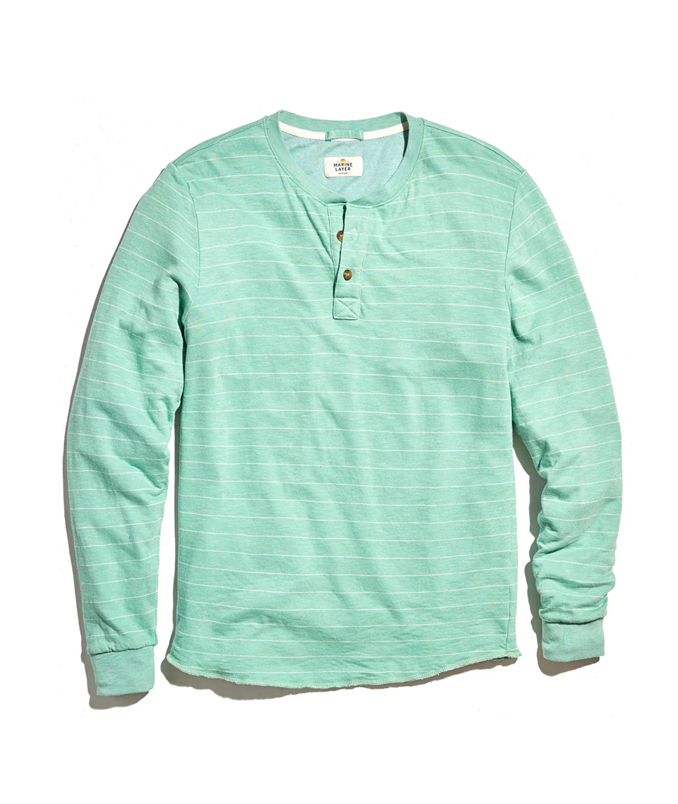 Double Knit Henley in Malachite Stripe