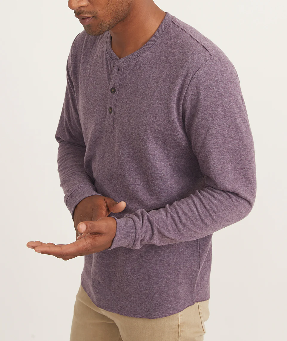 Double Knit Long Sleeve Henley in Dark Purple
