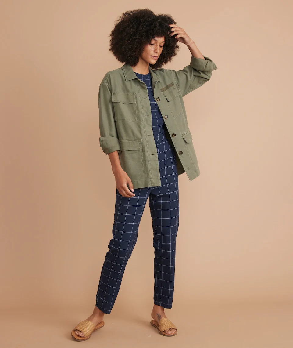 Eloise Belted Jumpsuit in Navy Windowpane