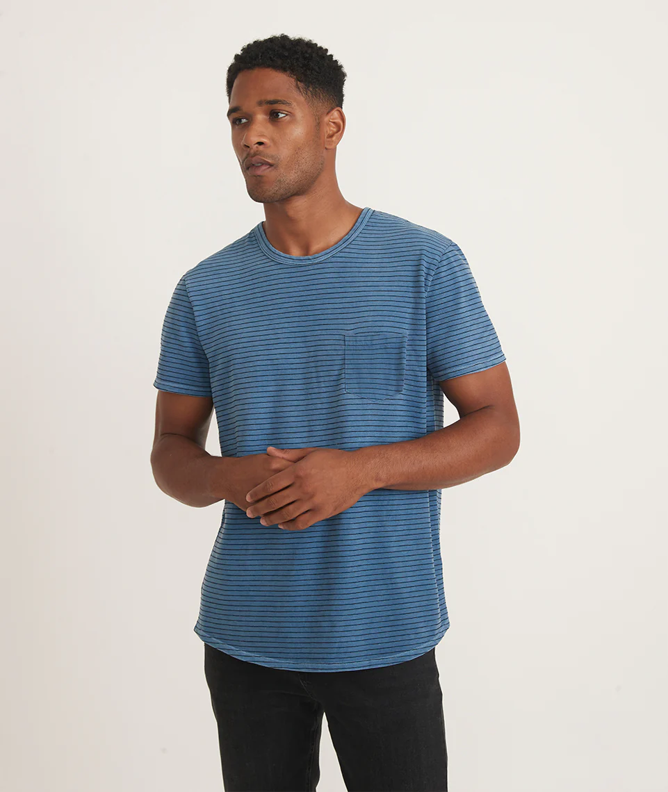 Vintage Heavy Slub Pocket Tee in Coronet Blue Stripe