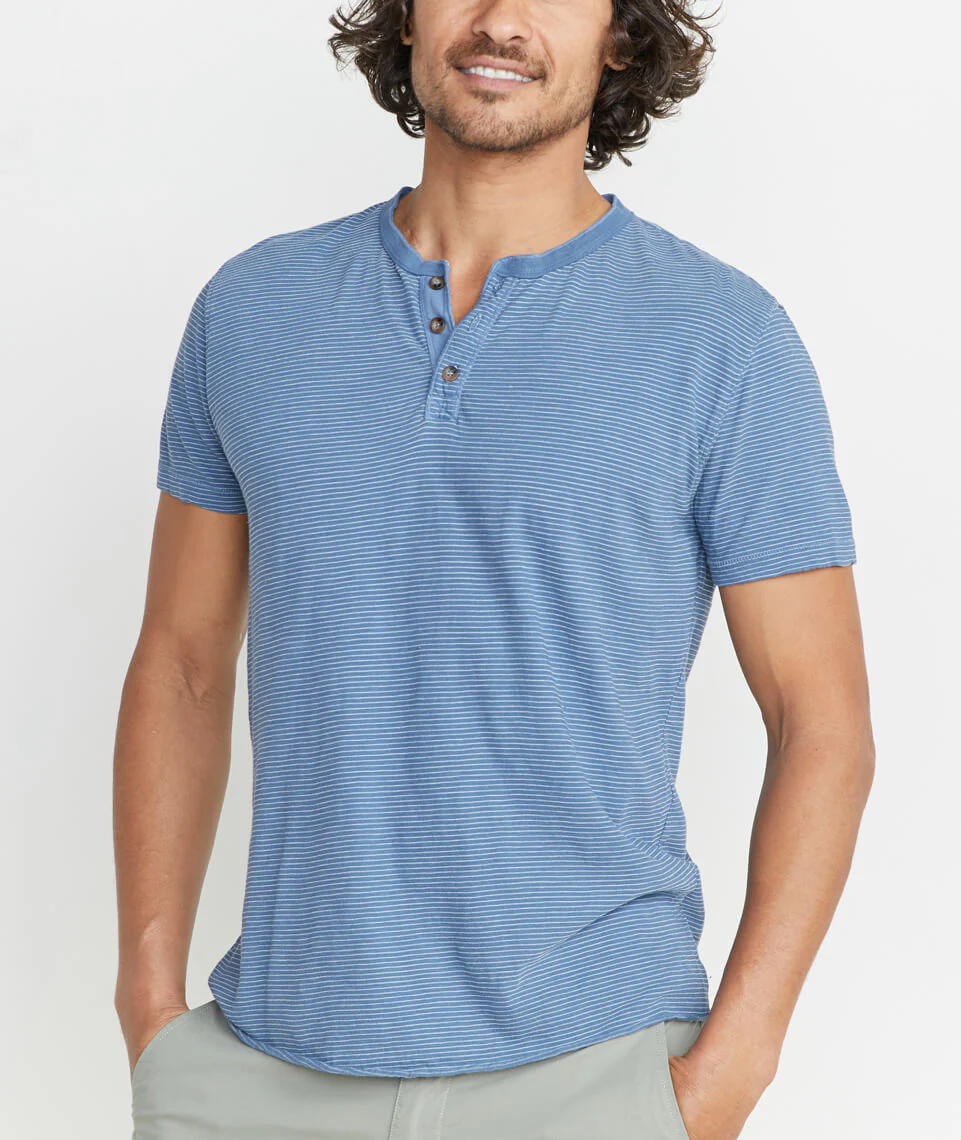 Shortsleeve Henley in Vintage Indigo/White