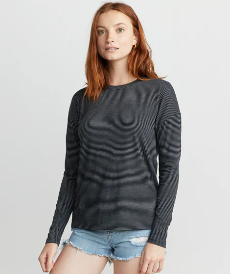 Mona Long Sleeve Crew in Black/White Stripe