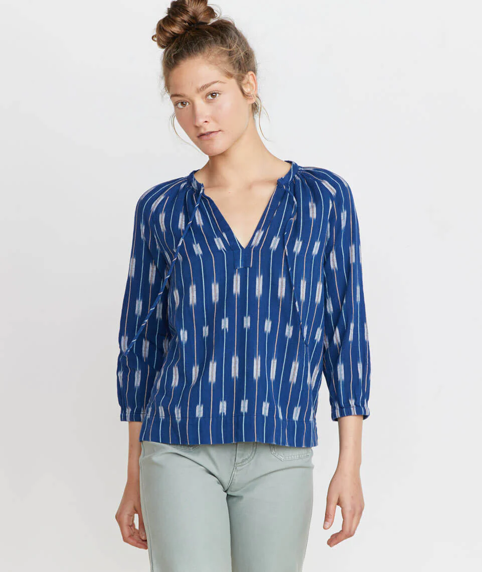 Penny Blouse in Blue Ikat