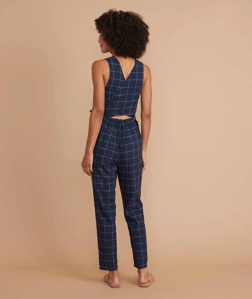 Eloise Belted Jumpsuit in Navy Windowpane