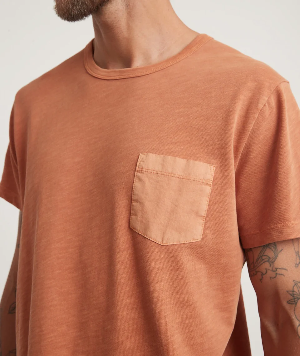 Vintage Heavy Slub Pocket Tee in Amber Brown