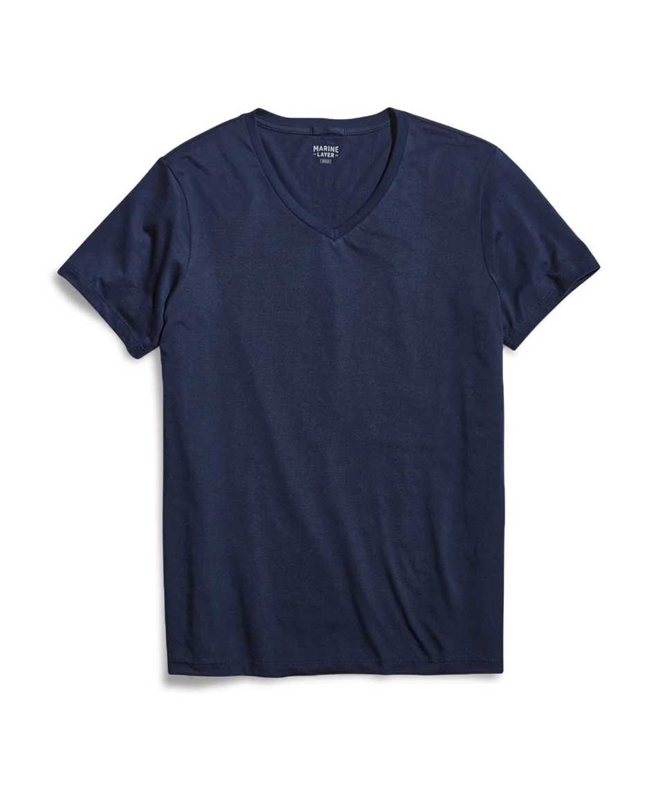 Signature V-Neck Tee in True Navy