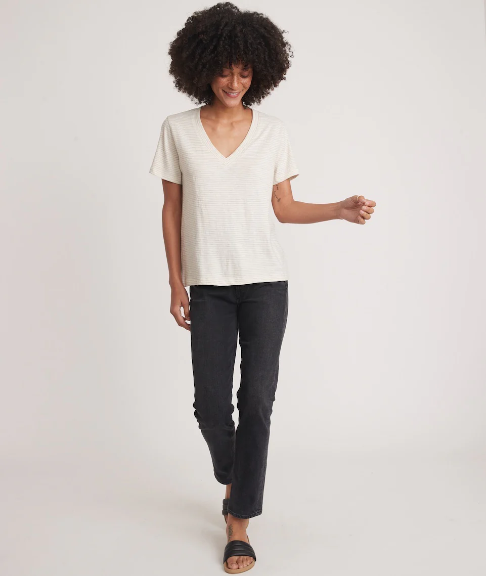 Boyfriend V-Neck Tee in Heather Grey Stripe