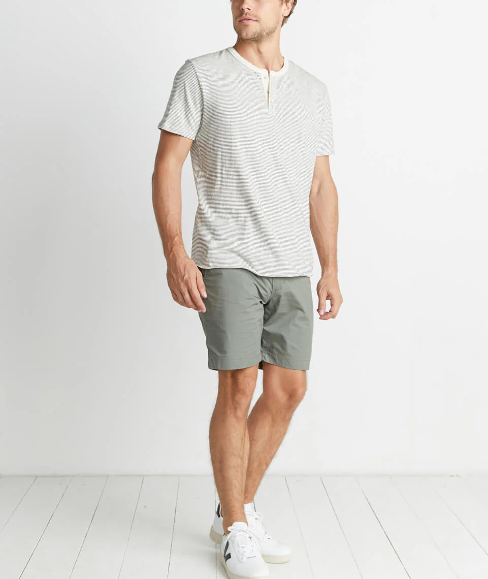 Short Sleeve Henley in Natural Stripe