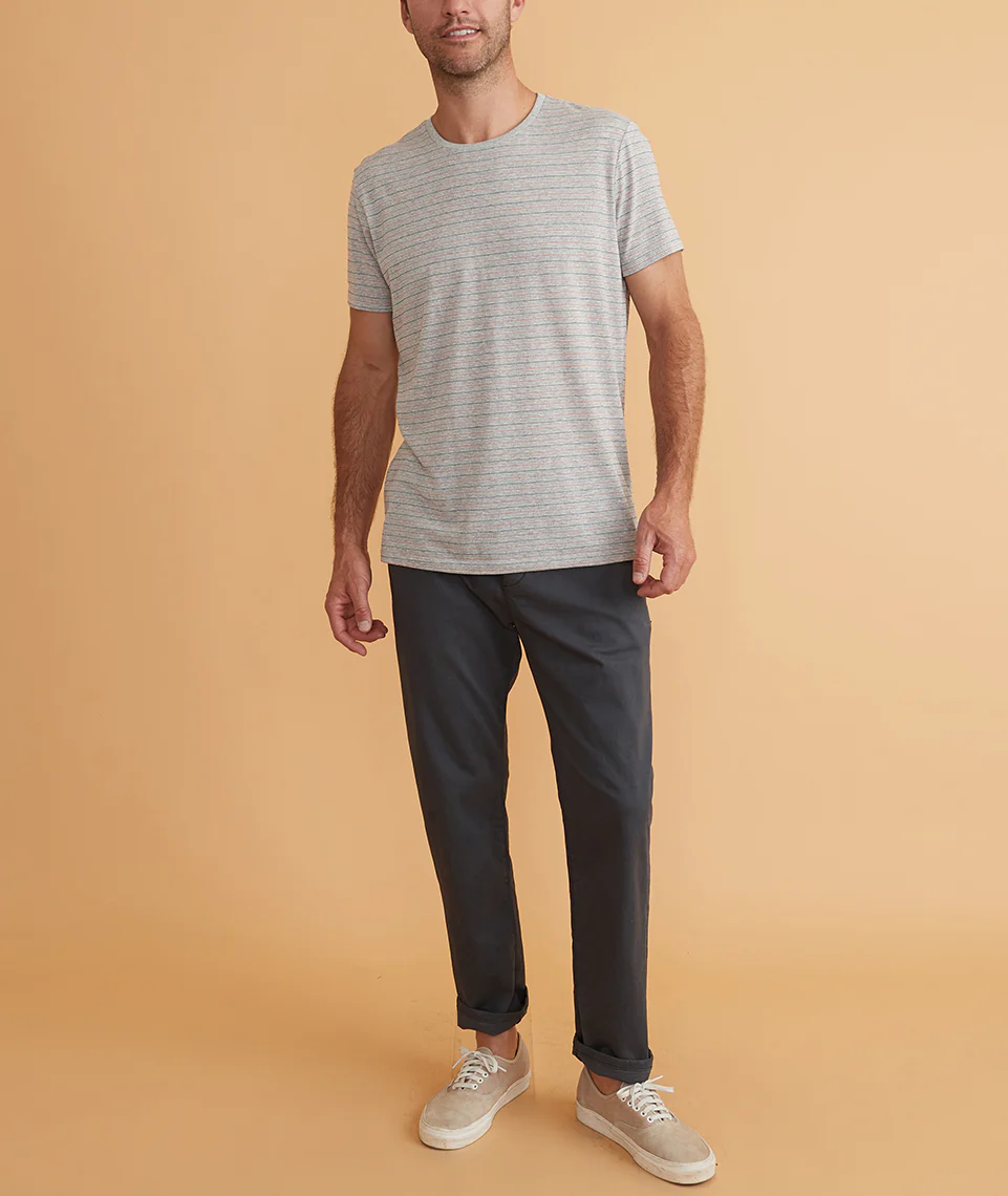 Re-Spun Stripe Crew in Heather Grey Multi Stripe
