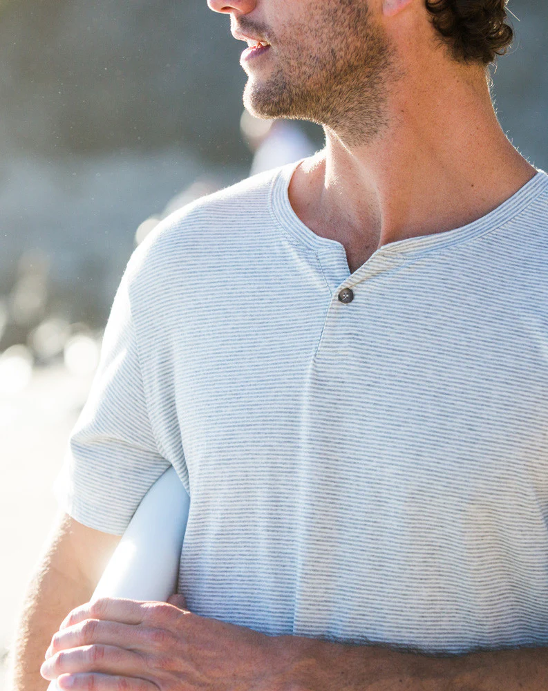 Shortsleeve Henley - Grey and White Stripe