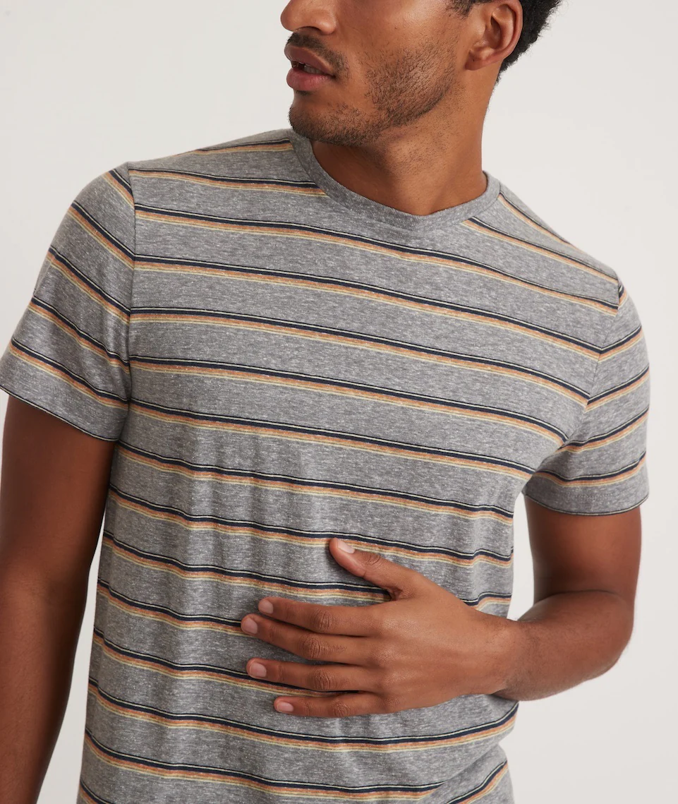 Signature Crew Tee in Heather Grey Sunset Stripe