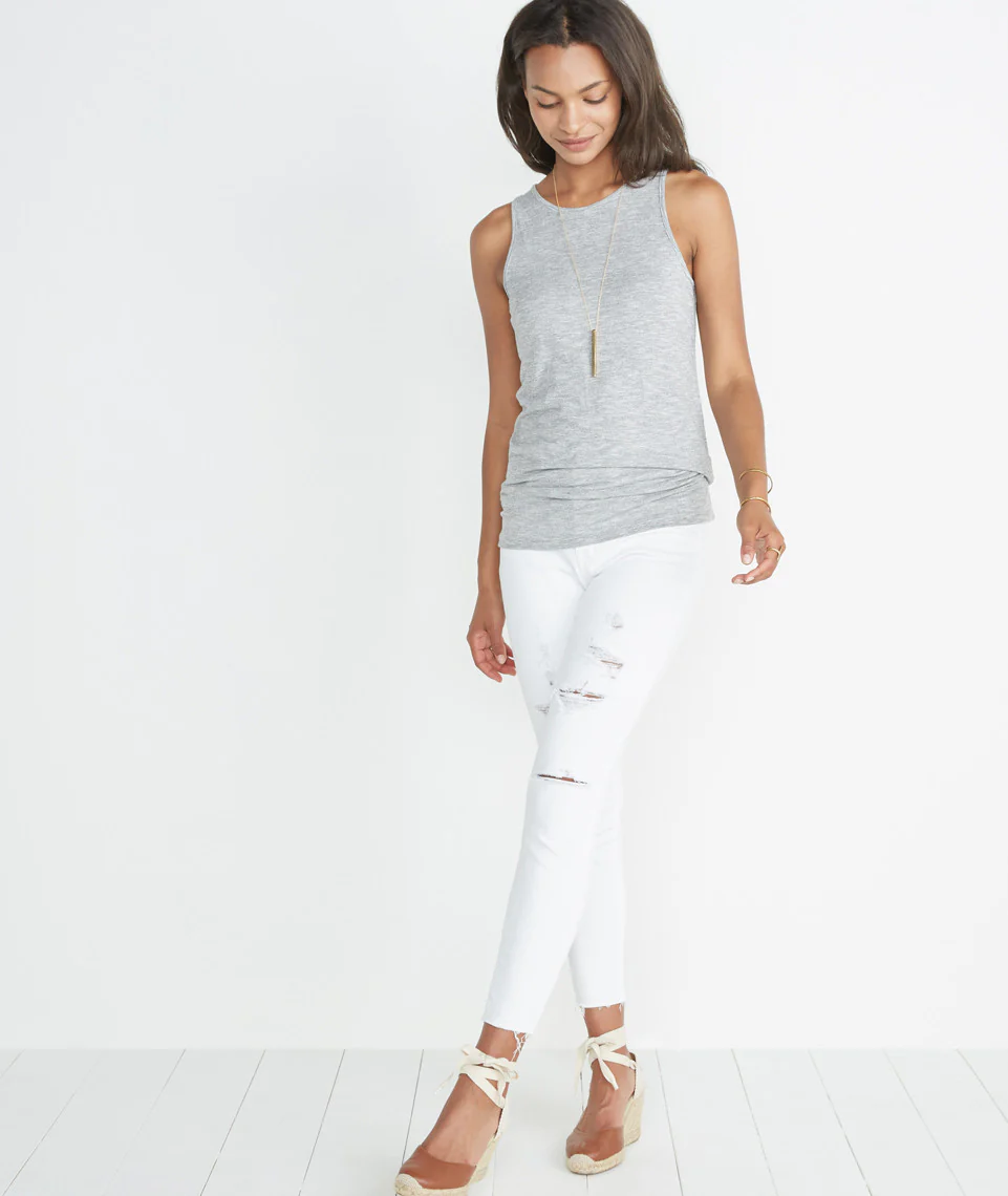 Tori Racerback Tank in Grey and White Stripe