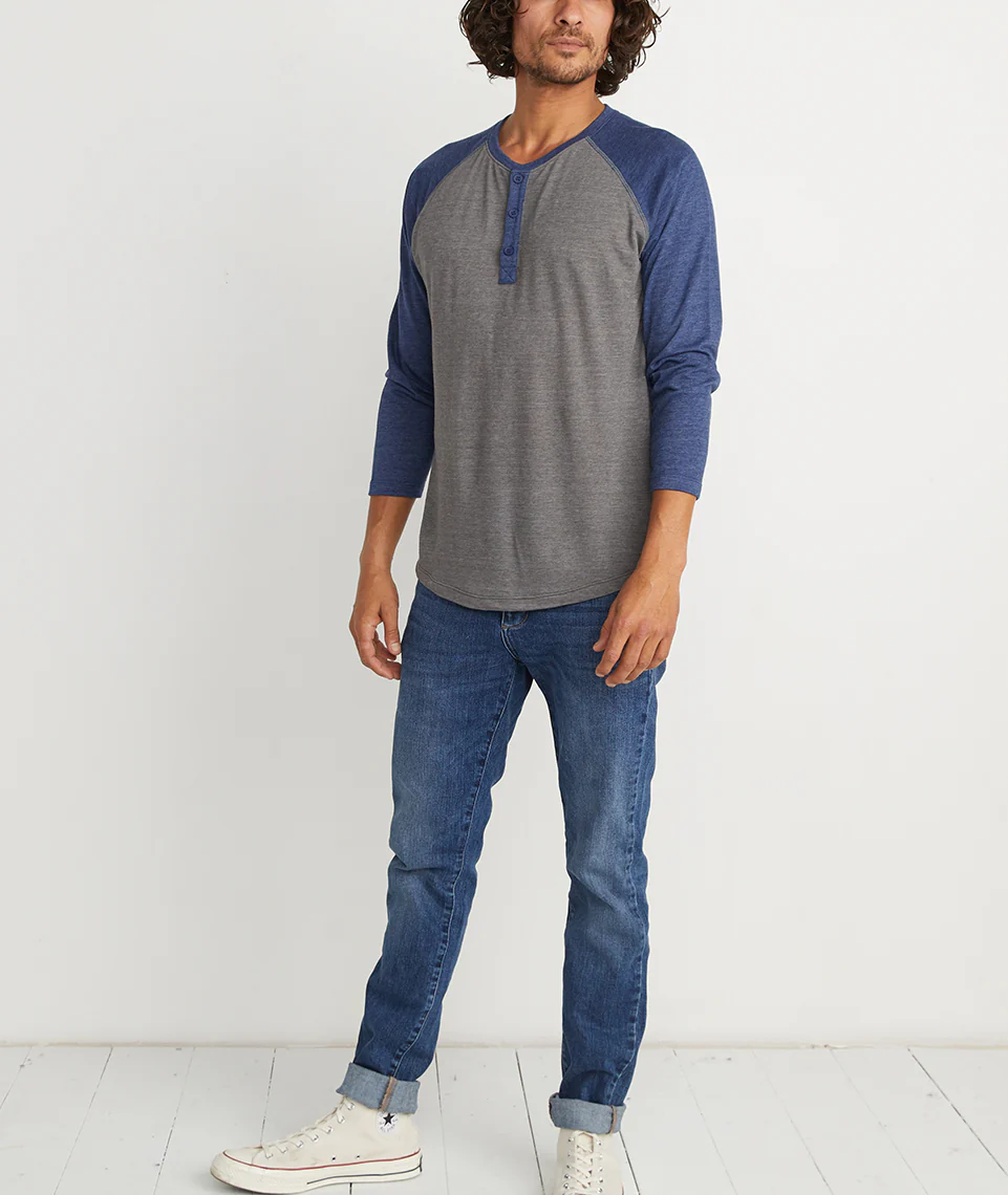 Baseball Henley in Heather Grey/Navy