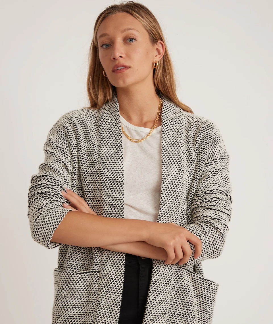 Birdseye Cardigan in Black/White Contrast