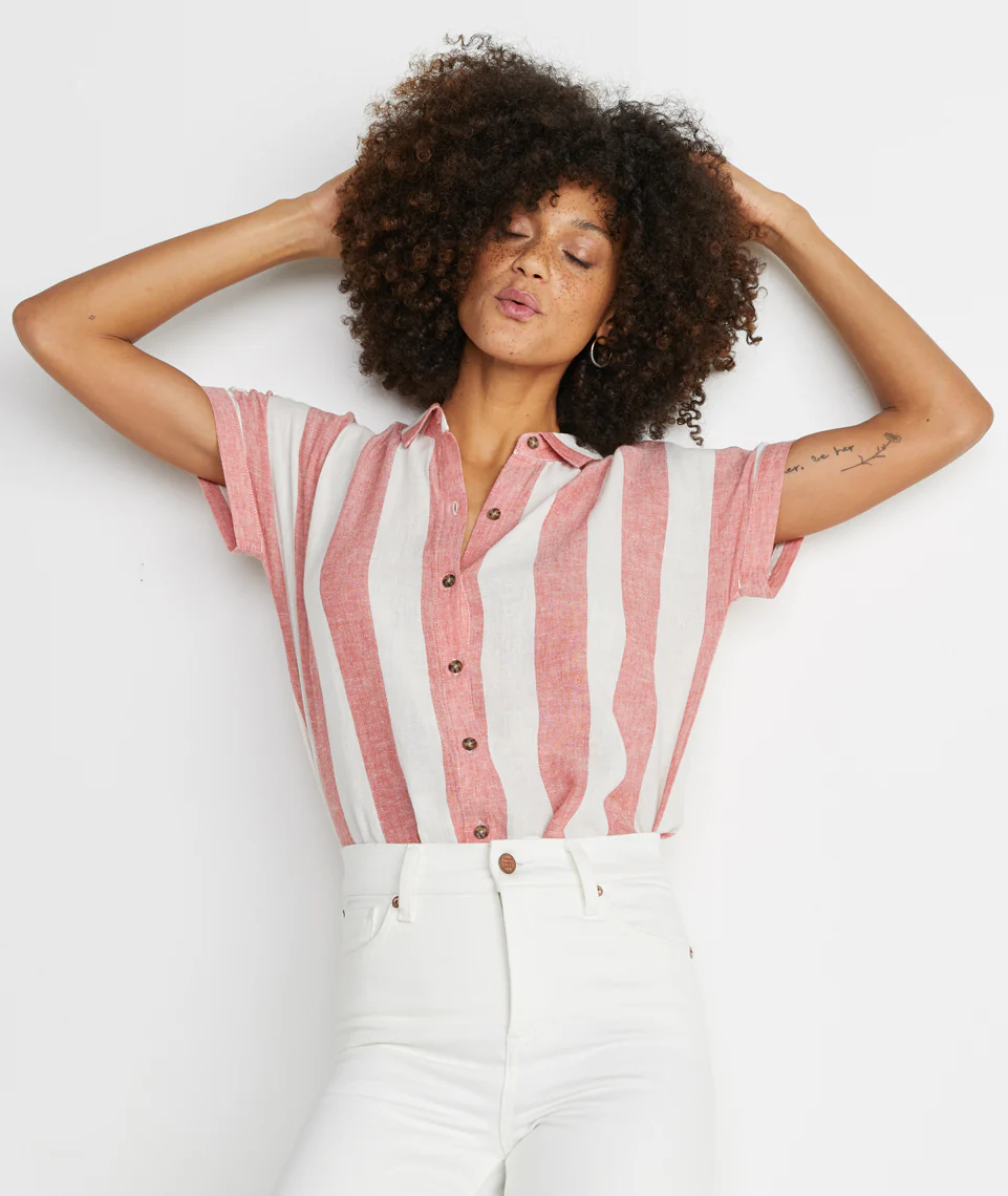 Paige Button Down in Baked Apple Stripe