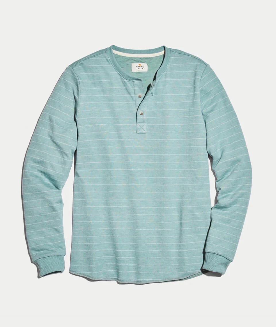 Double Knit Henley in Surf Green