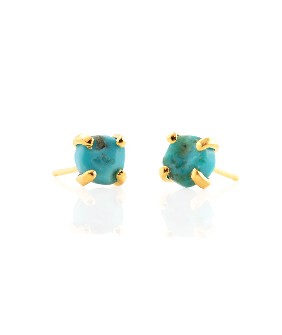 Kris Nations Rough Cut Gemstone Stud Earrings in Gold/Turqoise