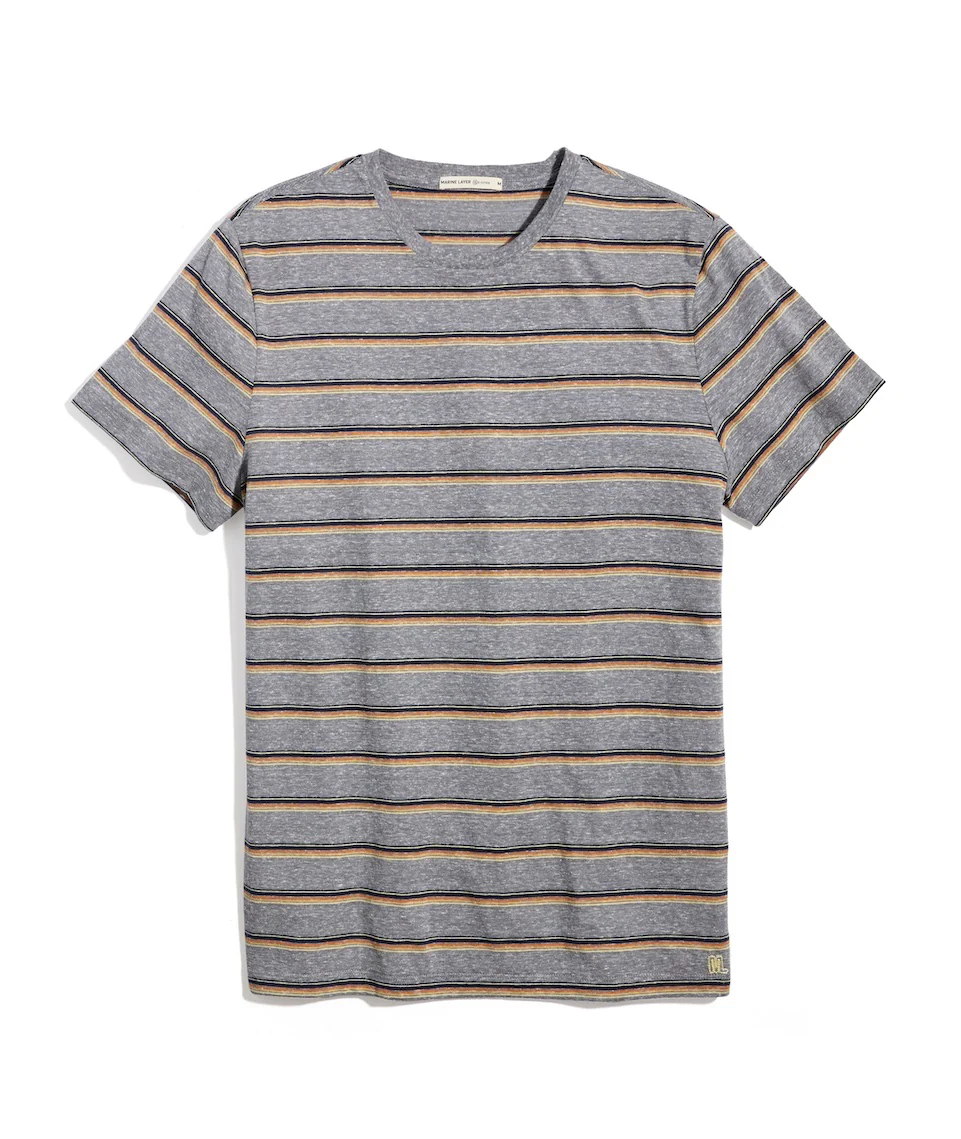 Signature Crew Tee in Heather Grey Sunset Stripe