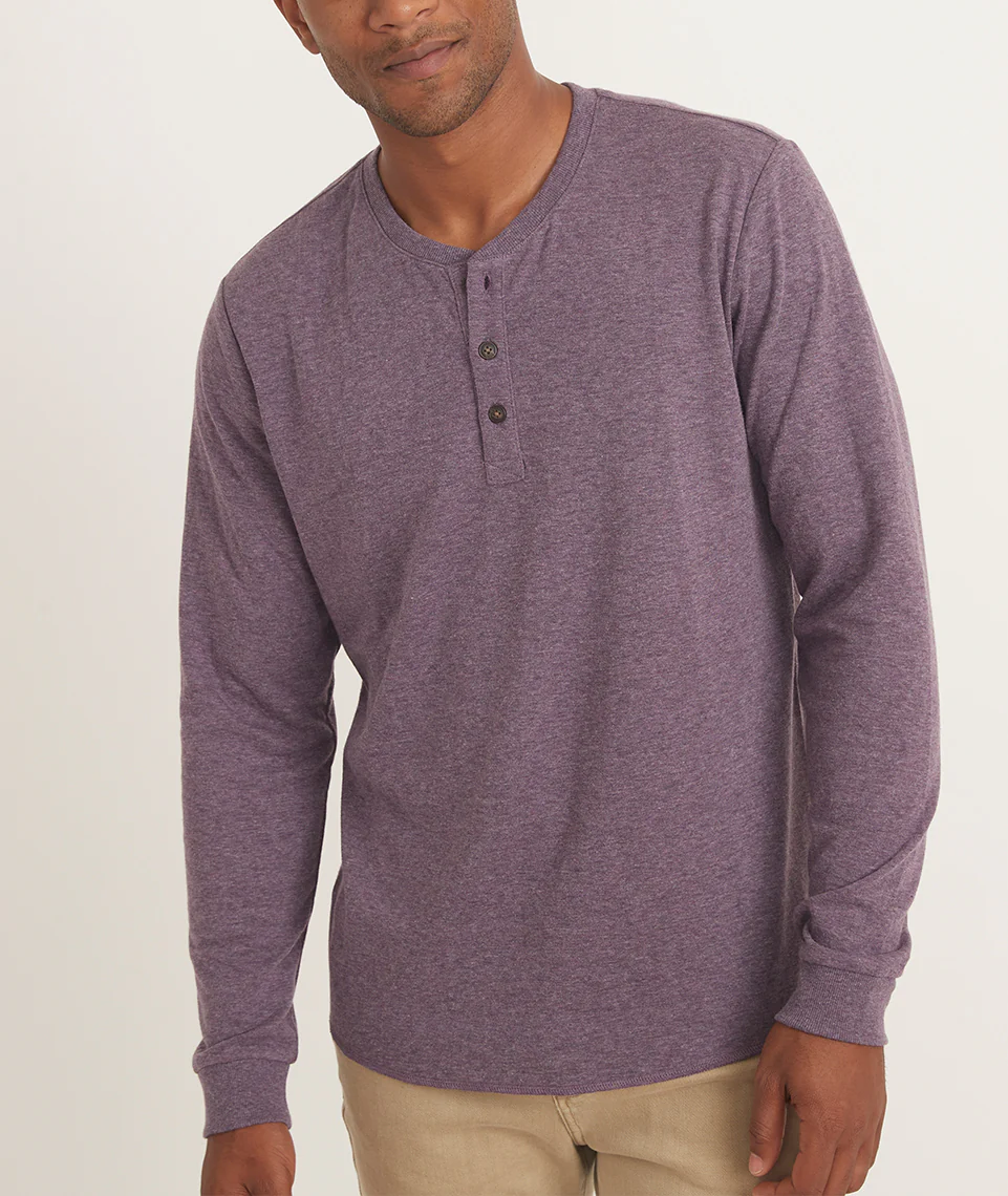 Double Knit Long Sleeve Henley in Dark Purple