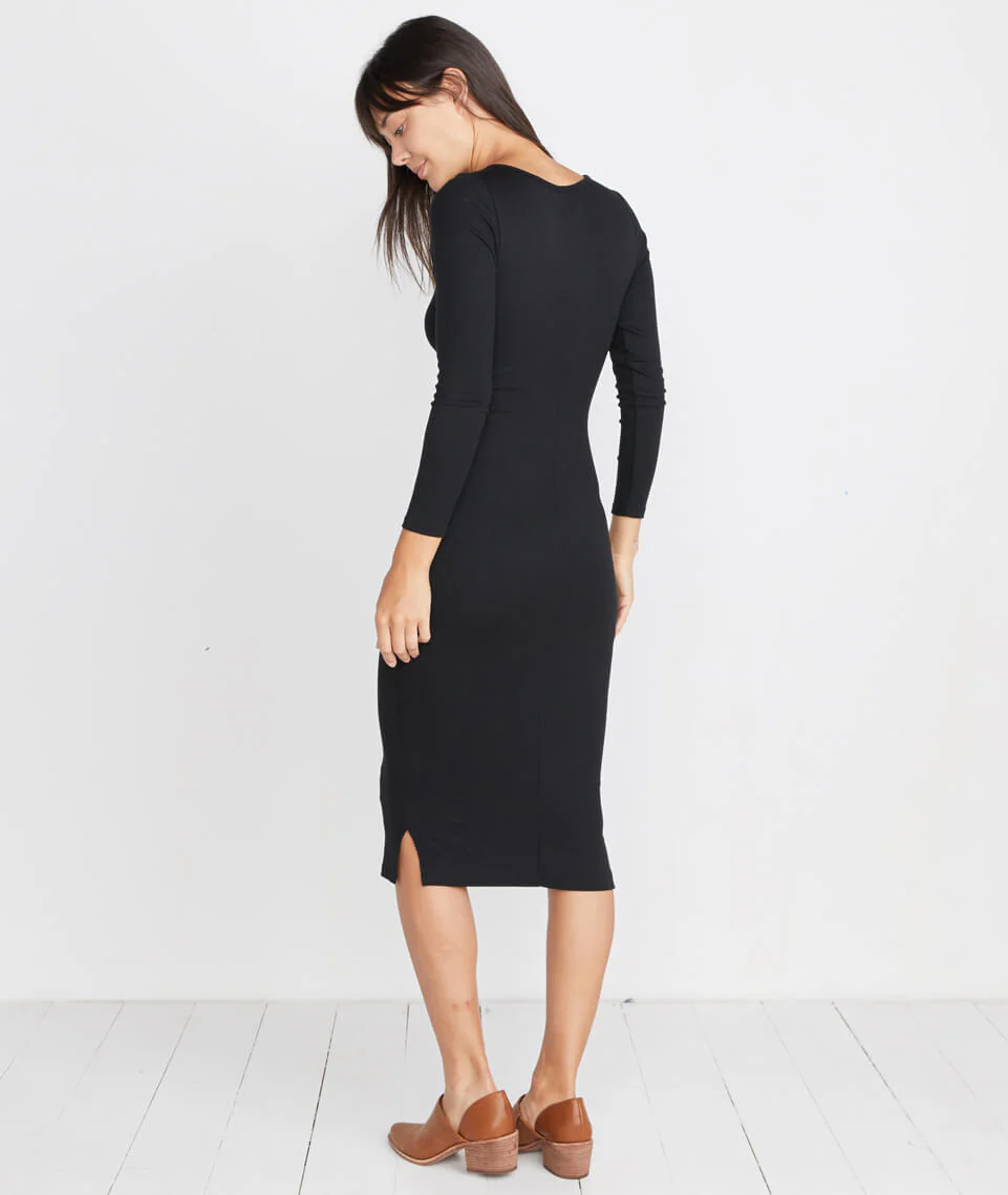 Longsleeve Lexi Midi Dress in Black Rib