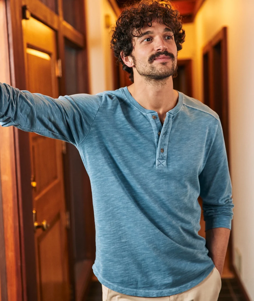 Vintage Heavy Slub Henley in Provincial Blue