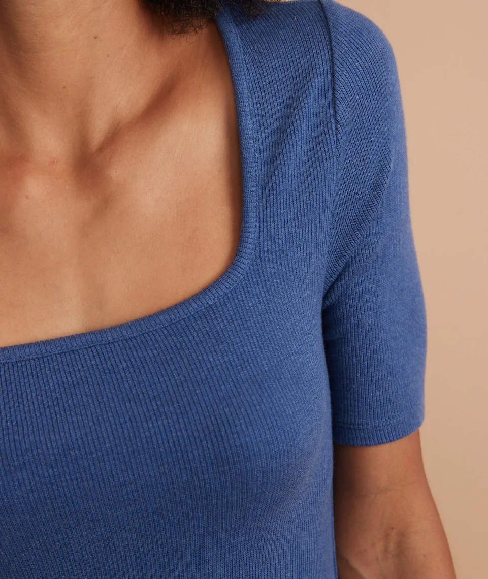 Lexi Rib Square Neck Top in Blue Heather