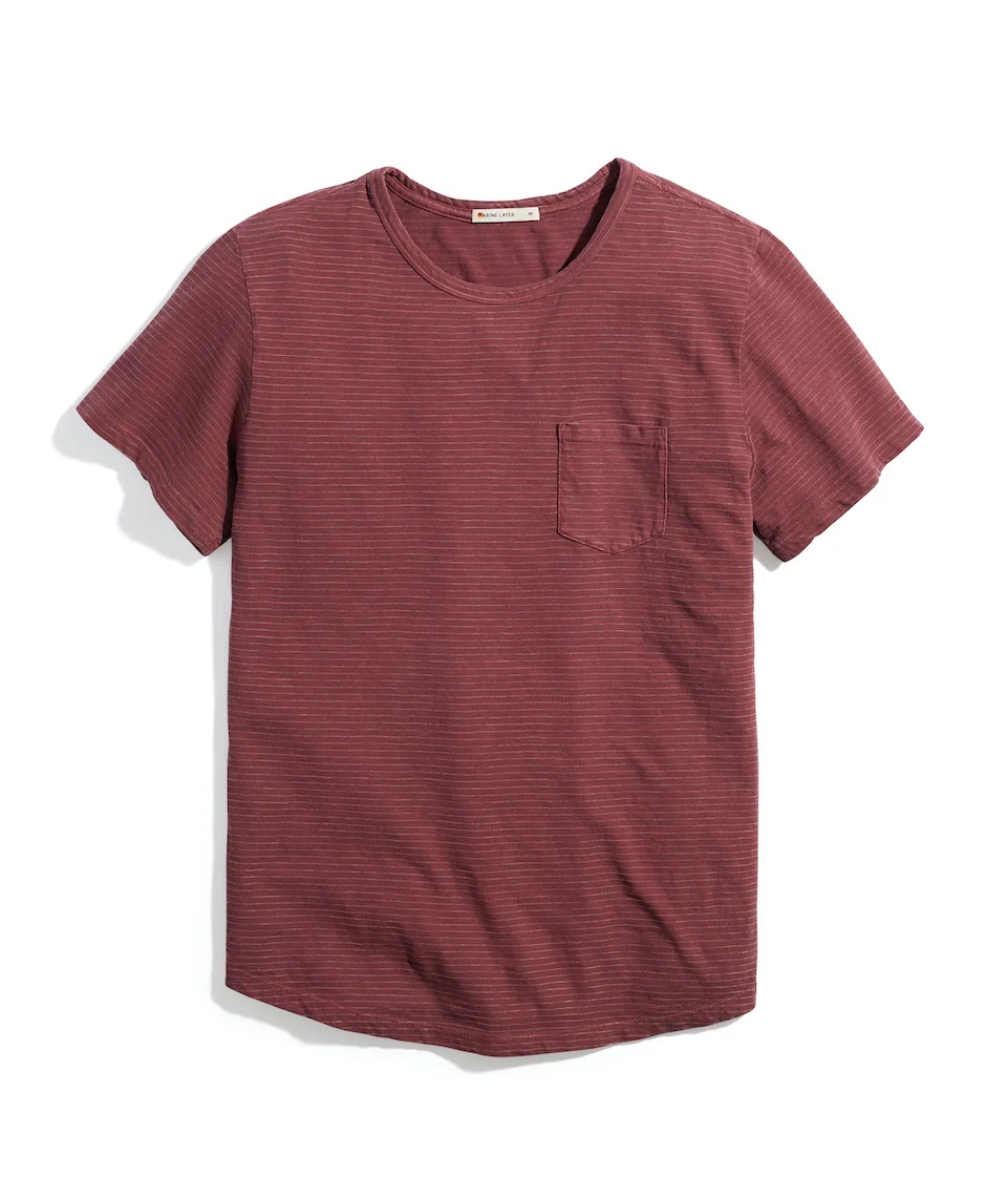 Saddle Hem Pocket Tee in Oxblood Red