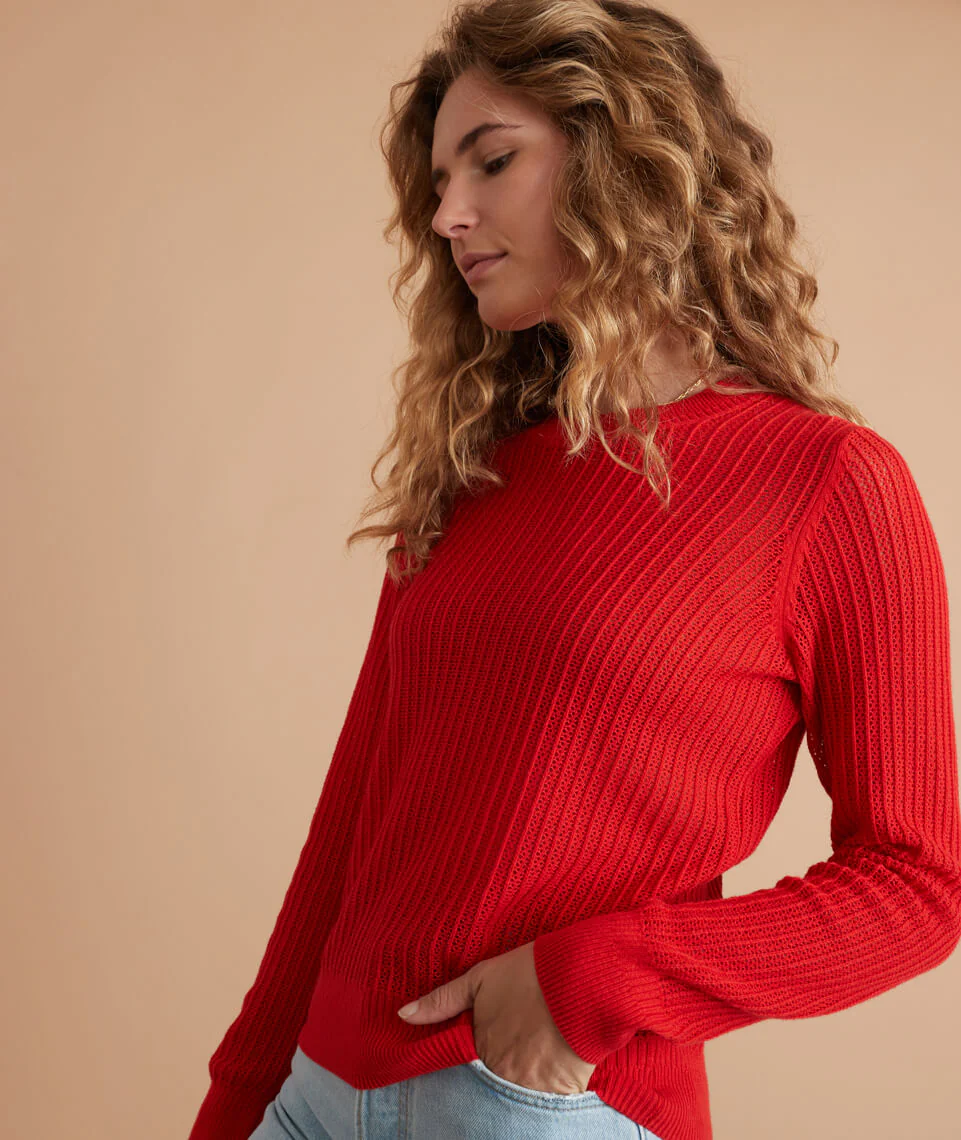 Jess Crewneck Sweater in Fire Red