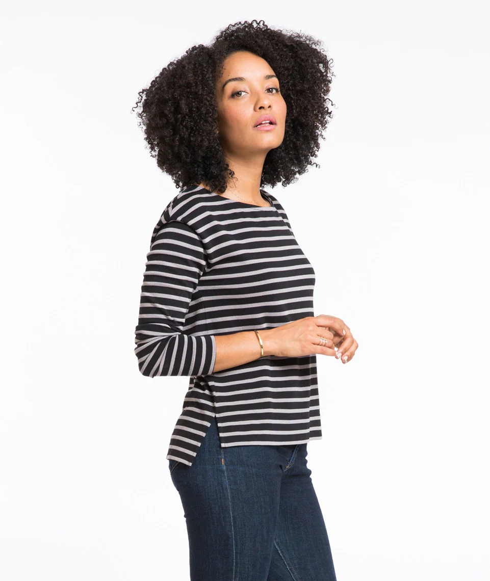 Breton Striped Shirt in Black and Grey