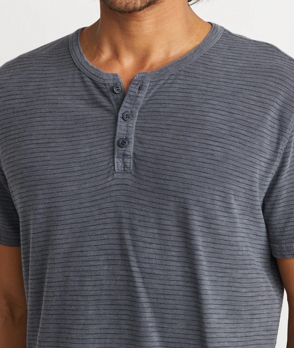 Short Sleeve Henley in Magnet/Black Stripe