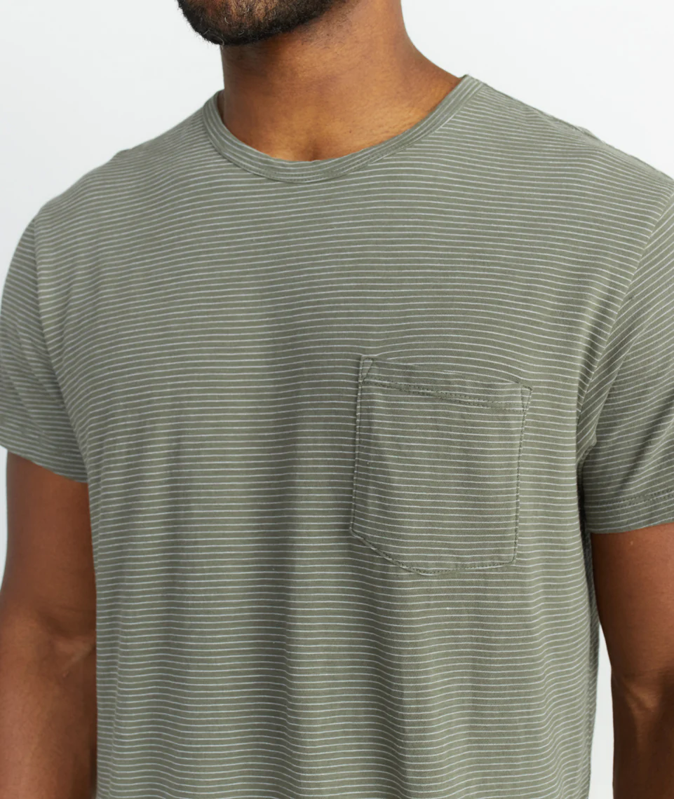 Saddle Pocket Tee in Thyme/White Stripe