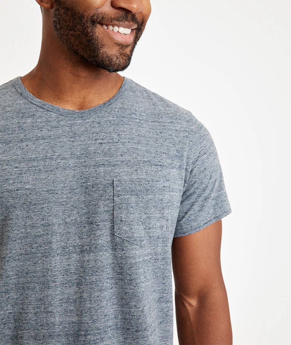 Re-Spun Saddle Hem Pocket Tee in Heather Blue Neps