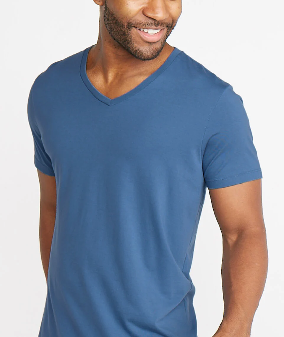 Signature V-Neck in Faded Aegean